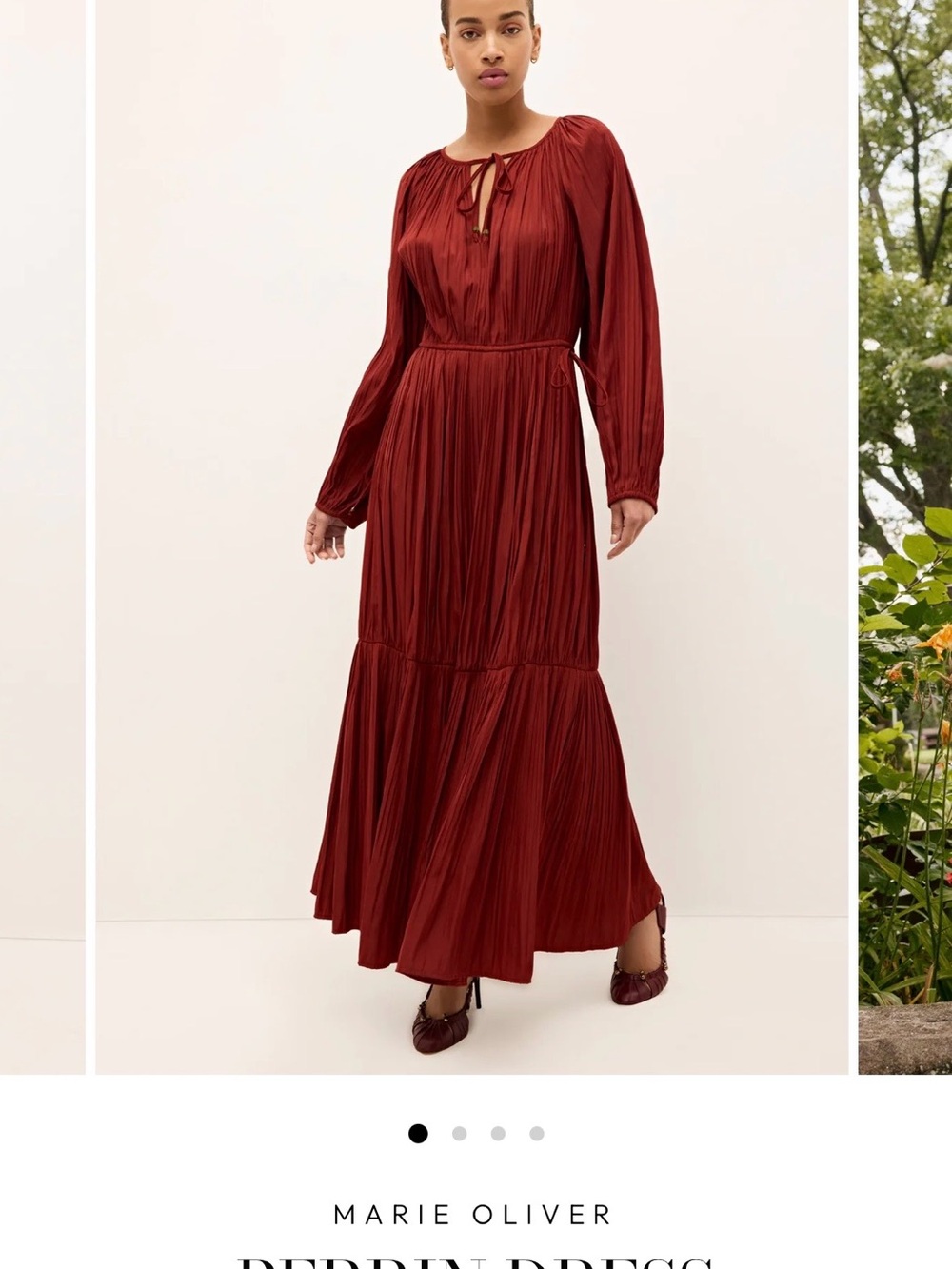 Marie Oliver Rust Red Pleated Tie-Neck Maxi Dress